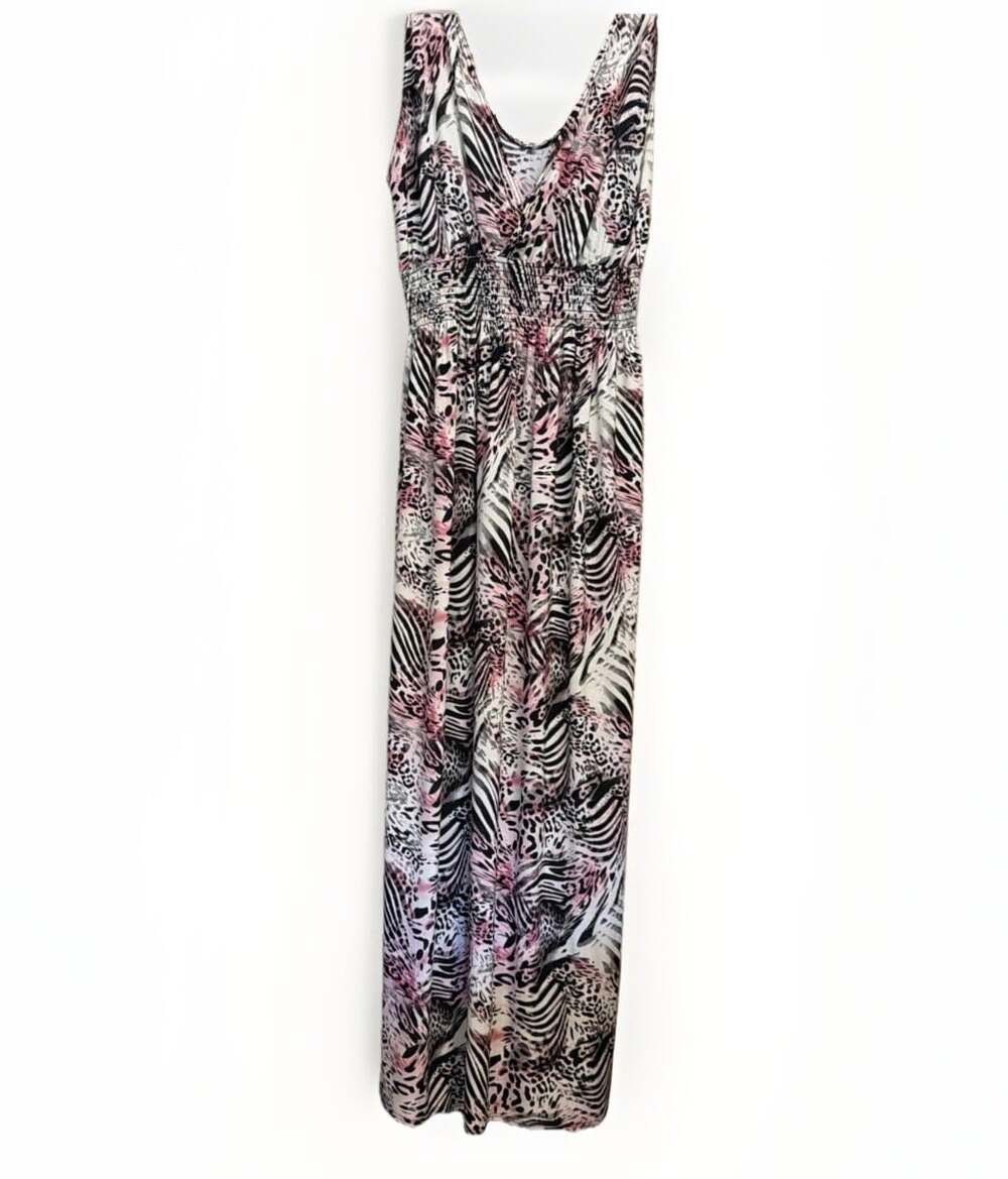 Leopard Zebra Print Maxi Dress Boho Jungle Flowy Whimsical Tropical Meas In Pics
